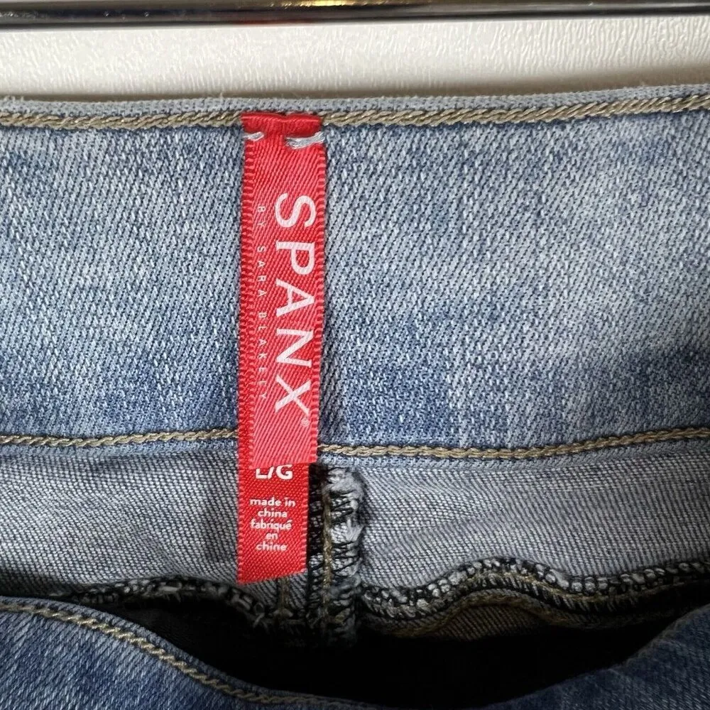 SPANX Jeans Women's Large‎ Blue Two Tone Distressed Ankle Skinny Pull On jeans - Image 5