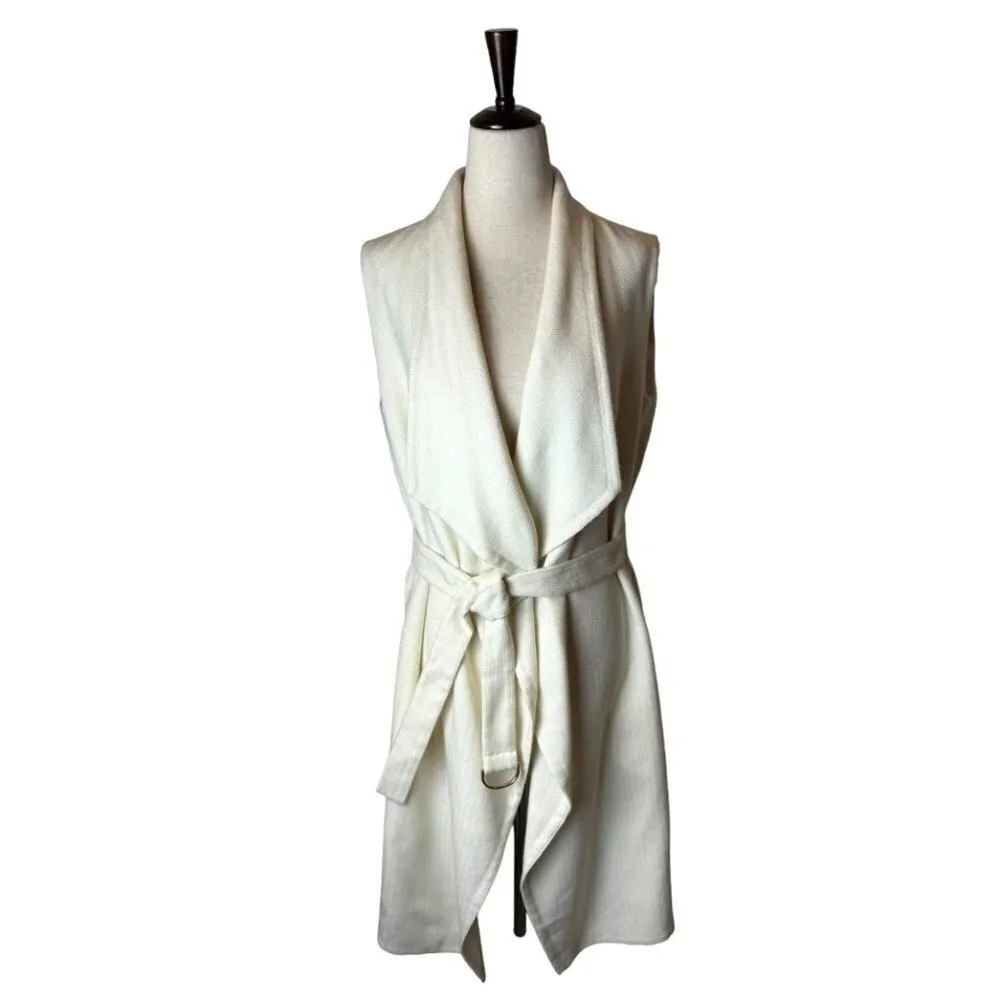 Hugo Boss Ivory Wool Blend Knit‎ Waterfall Collar Long Line Belted Kalimi Vest 6 - Image 3