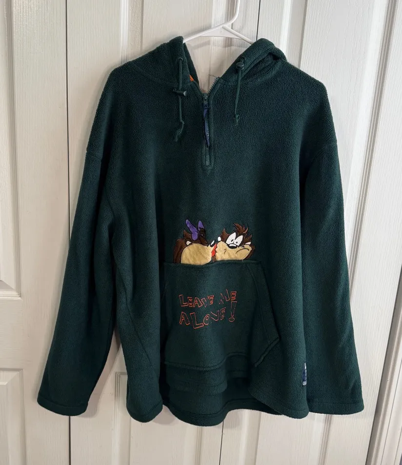 Looney Tunes Tasmanian Devil Leave me alone hoodie Green Size XXL - Image 1