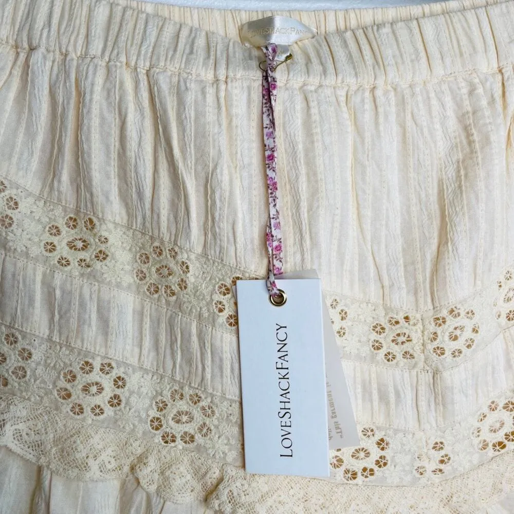 Love Shack Fancy New  Ivory Ruffle Lace Mini Skirt - Image 2