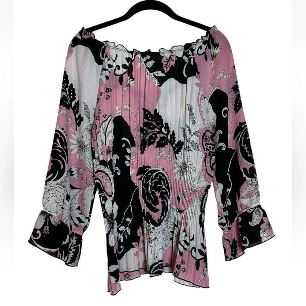 Vintage Dress Barn Lace Up Pleated Top Flare Sleeve Boho Grunge Fairy Y2K Size S - Image 8