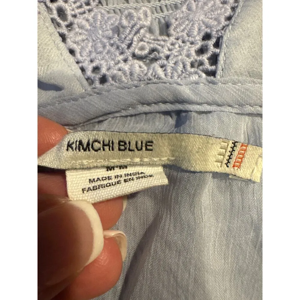 Kimchi Blue Frenchie Sheer Purple Crop Blouse smocked floral embroidery size M - Image 9