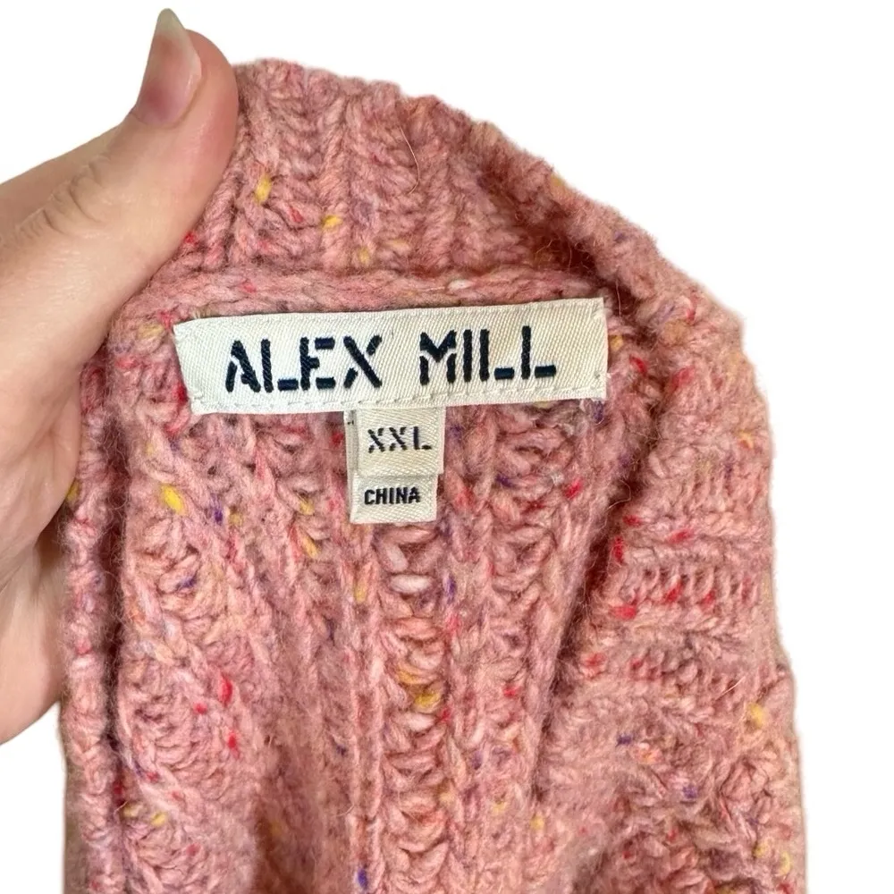 Alex Mill Button Side Aran Cable Knit Merino Wool Sweater in Dried Rose Pink Size XXL - Image 12