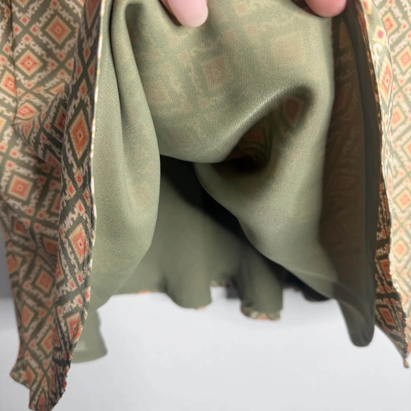 Valerie Stevens Silk Geometric Print A-Line Skirt Size 12 Boho Preppy Chic - Image 6