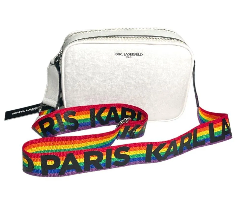 Karl Lagerfeld Maybelle Pebble Leather Pride Strap Purse White Rainbow - Image 7