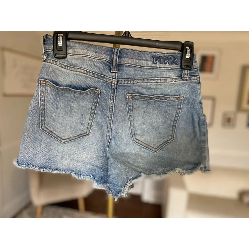 Victoria’s Secret Frayed Jean Shorts PINK Y2K Baddie Festival Spring Summer Glam - Image 3