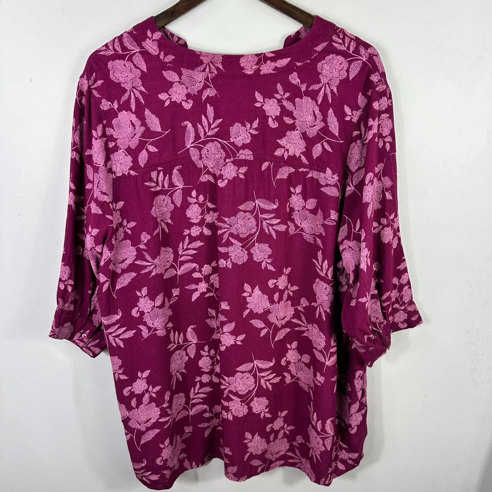 Woman Within Blouse‎ 1X Purple Floral Print Boho Peasant Tunic Top Cottagecore - Image 7