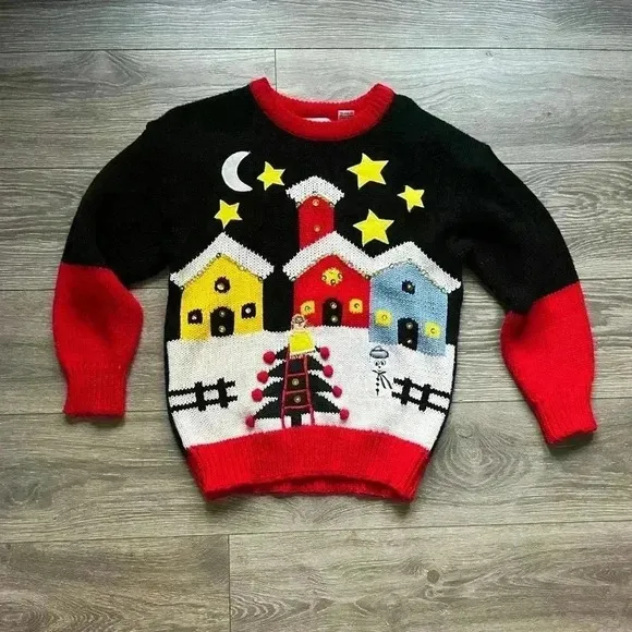 Vintage Adell Barre Holiday Christmas Tree Sweater Snowman Red Black Size M Size M - Image 1