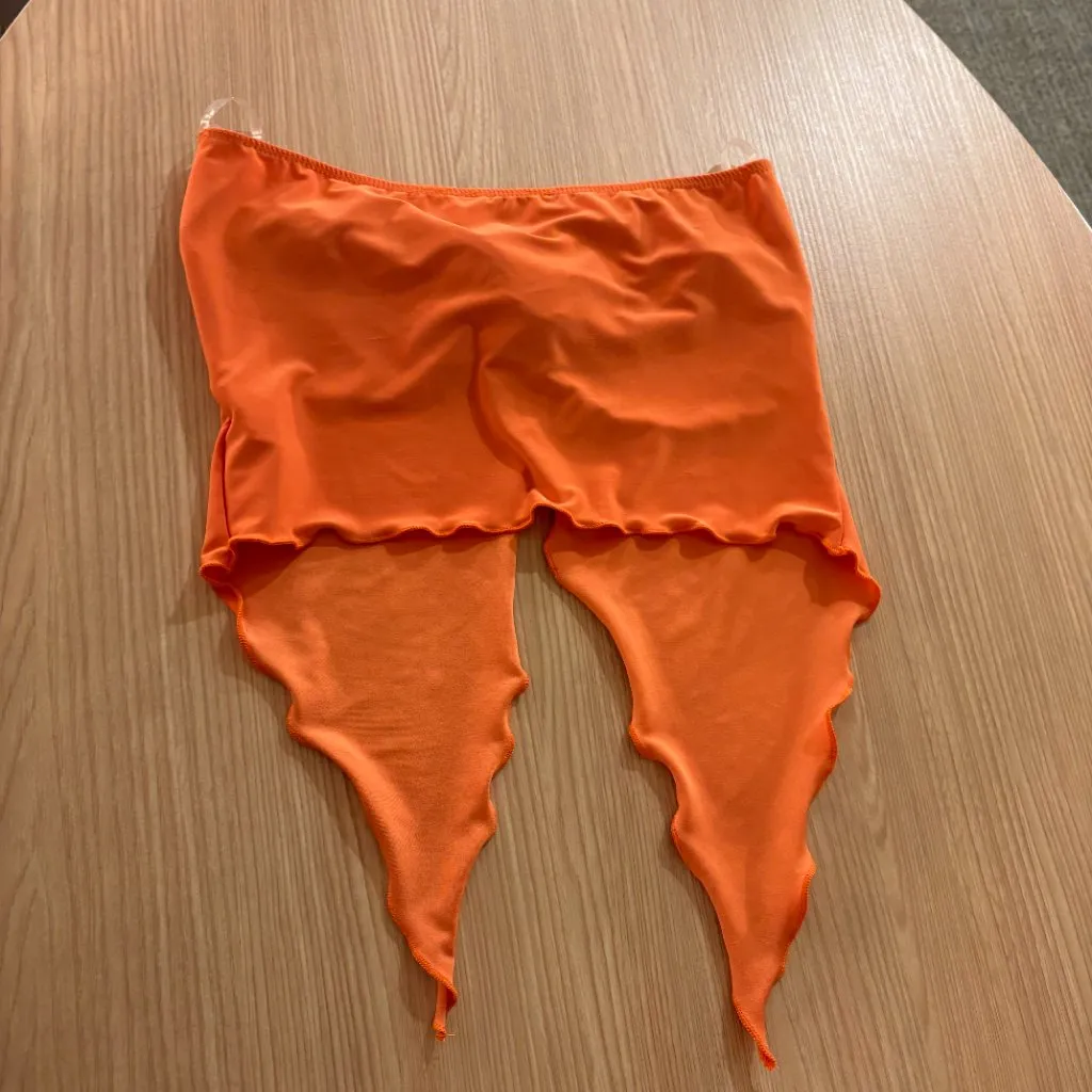 Blue Blush Bandeau Top Medium Solid Orange Festival Boho Lettuce Trim Strapless - Image 3