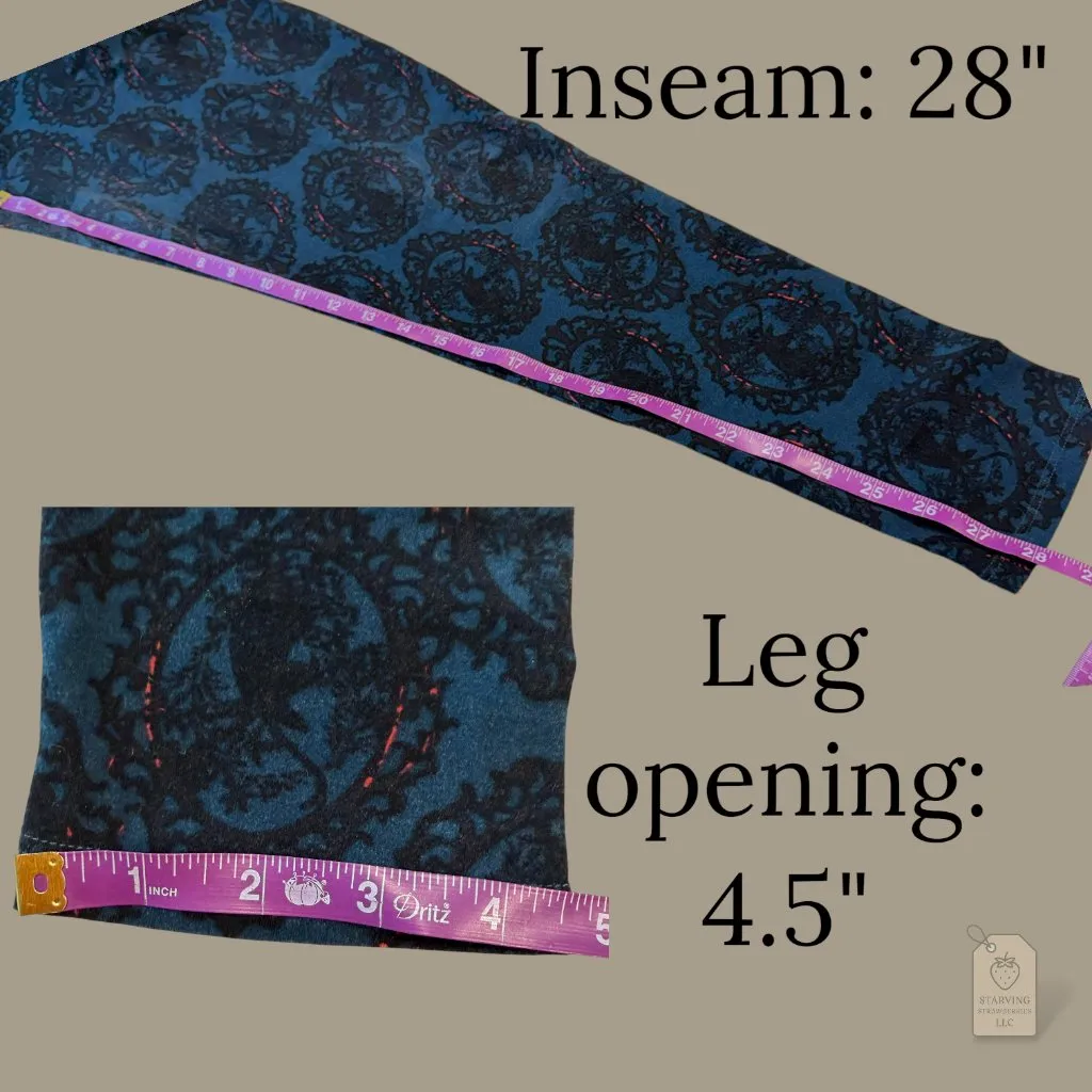 LuLaRoe Tall & Curvy Leggings Blue Gothic Cameo Pattern Fading Soft Stretch - Image 6