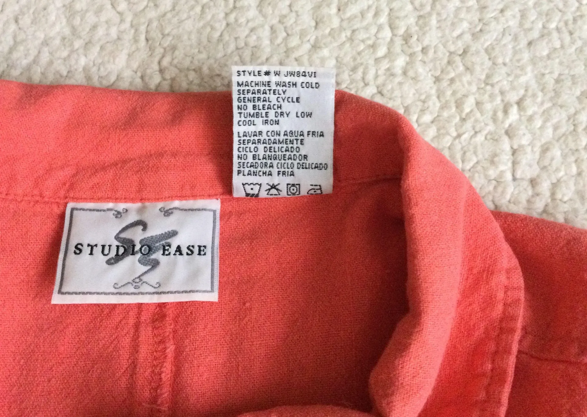 Vintage Studio Ease Linen Blend Button Up Short Sleeve Top Coral Pink - Image 7