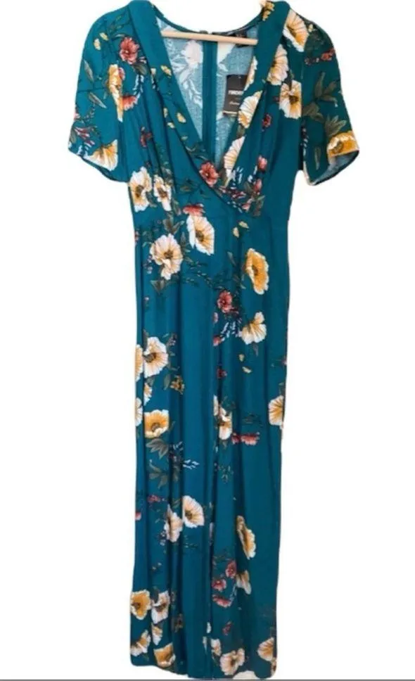 NWT Forever 21 Floral Jumpsuit Green Yellow S Vneck - Image 4