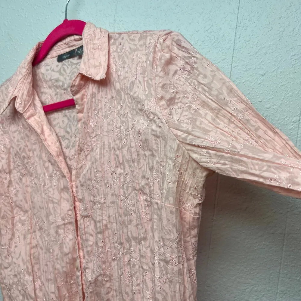 Apt.9 Embroidered Eyelet Soft Girl Fairy Prairie Cottage Pink Top Womens Medium - Image 7