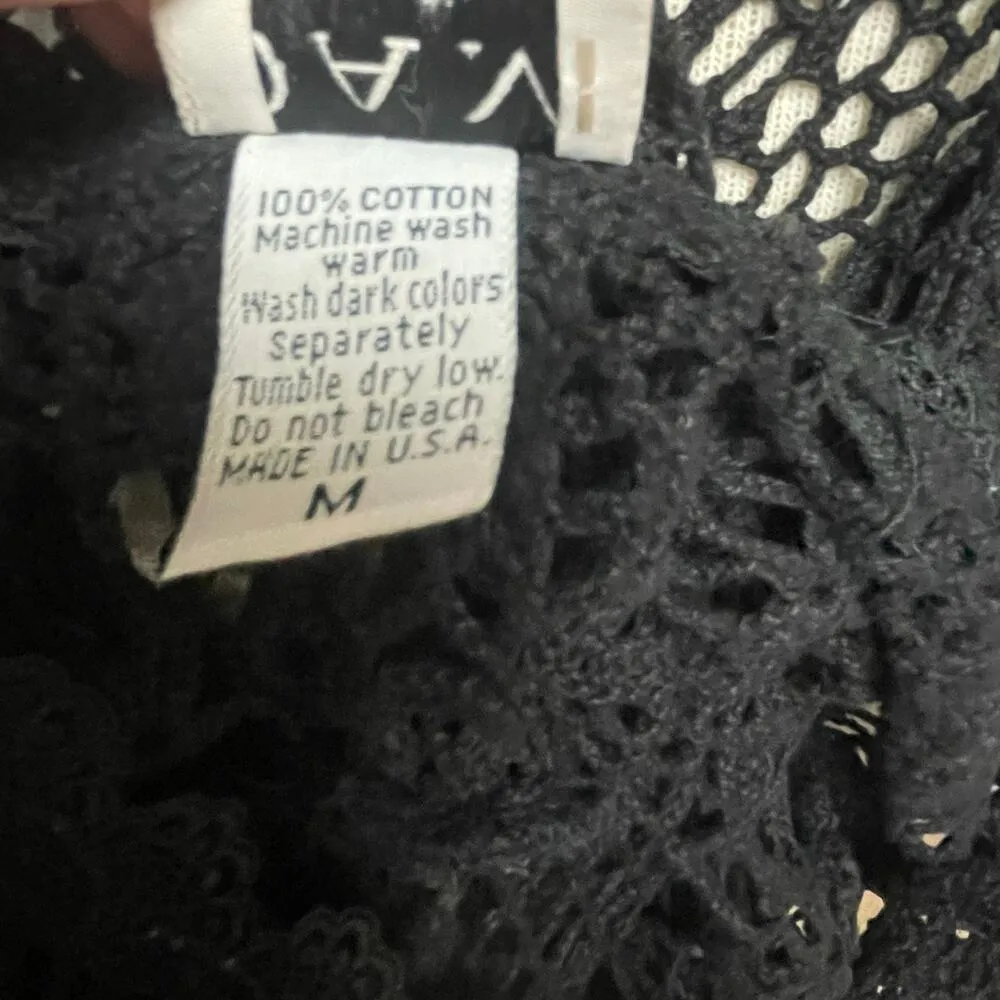 Vintage Black Crochet Dress Coverup Size Medium Cotton DAM American Concept VTG - Image 4