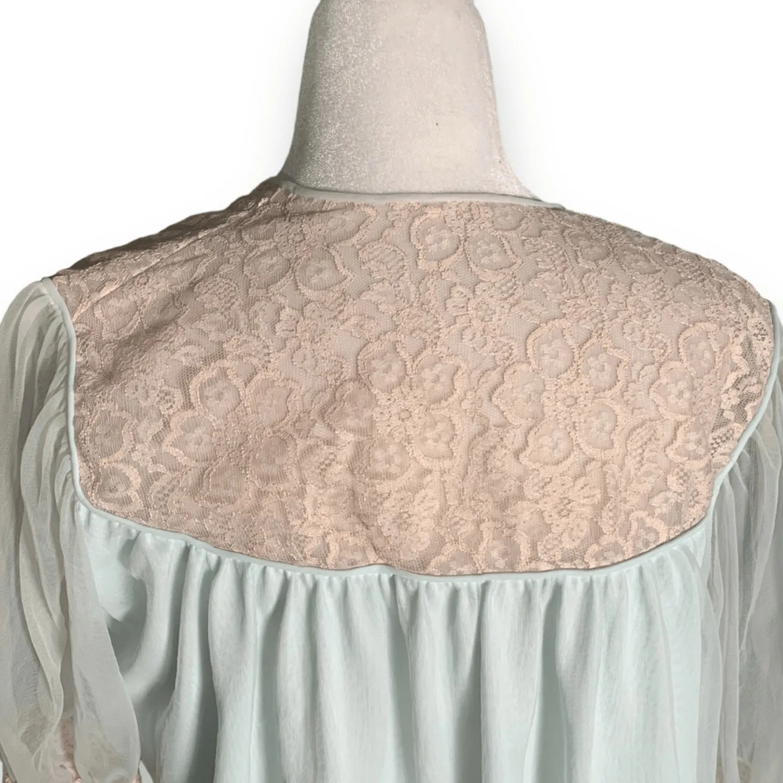 Vintage 1950s Snowdon Mint Lace Bed Jacket Capelet Sheer Puff Sleeve Romantic Green Size M - Image 6