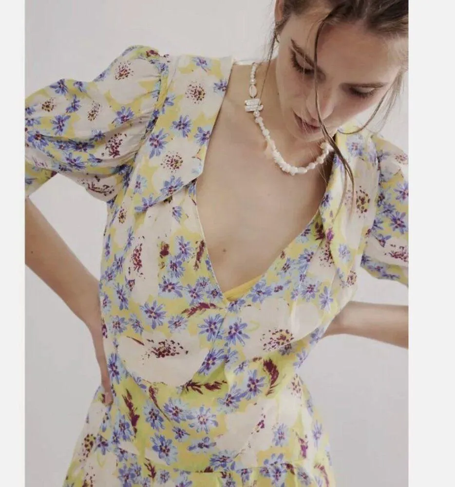 NWOT Free People Women's Sugar Crush Mini Dress in Lemon Combo Oversize - Image 2