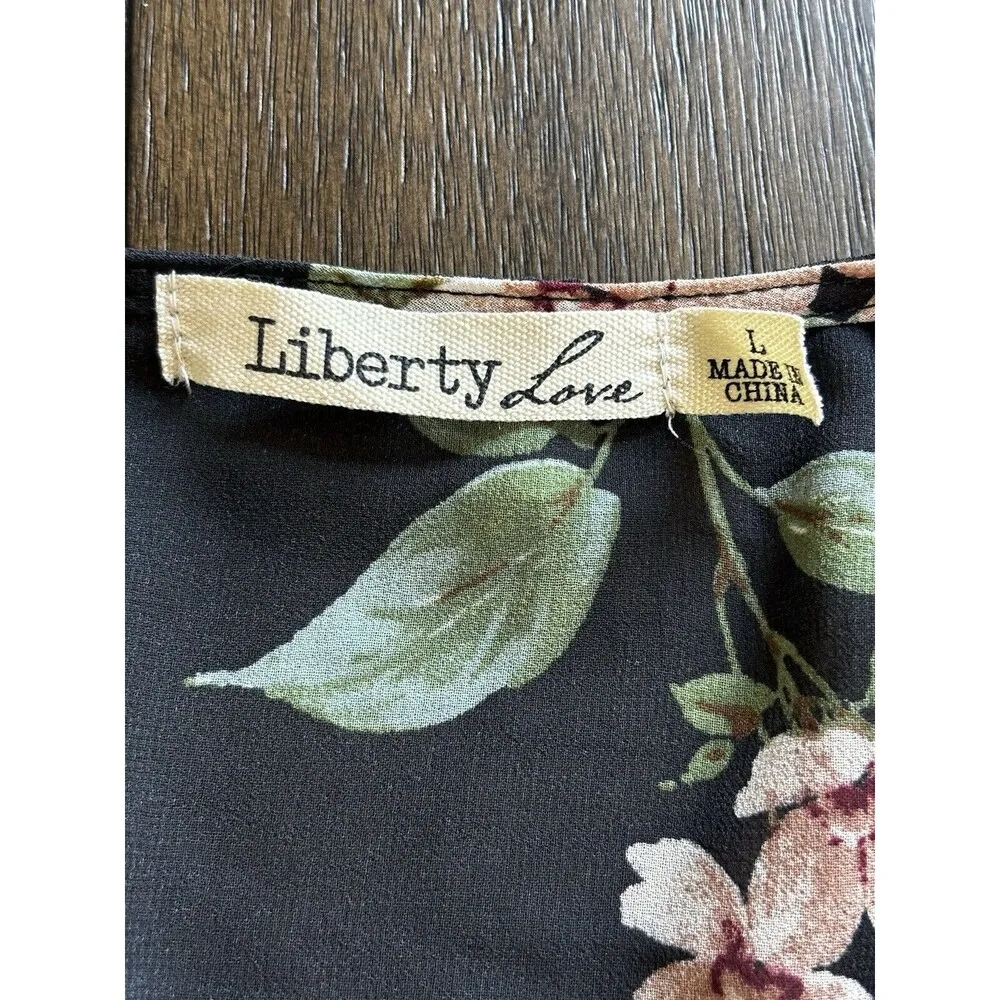 Liberty Love Black Floral Boho Sleeveless Swing Dress with Matching Kimono Large - Image 14