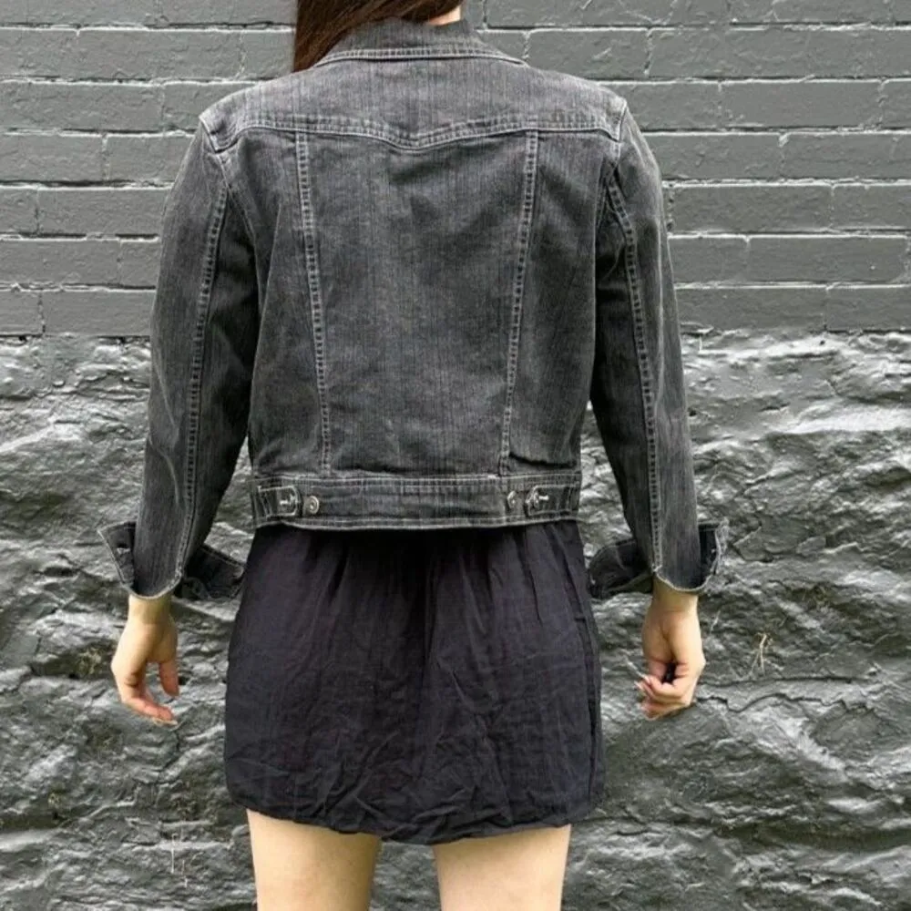 Rider Copper Black Studded Cropped Denim Jacket Size XL - Image 3
