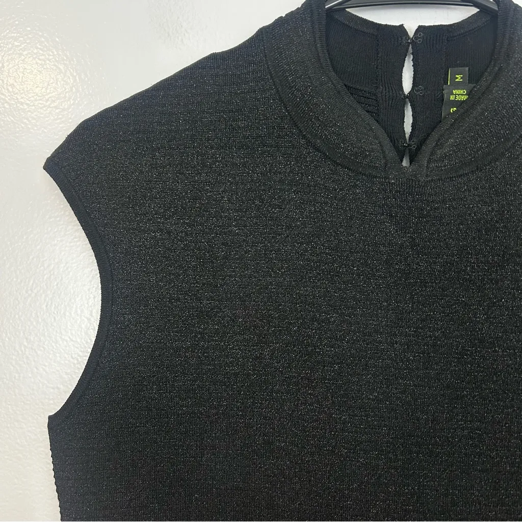 Shanghai Tang Black Metallic Sleeveless Mandarin Collar Sheath Dress Medium - Image 3