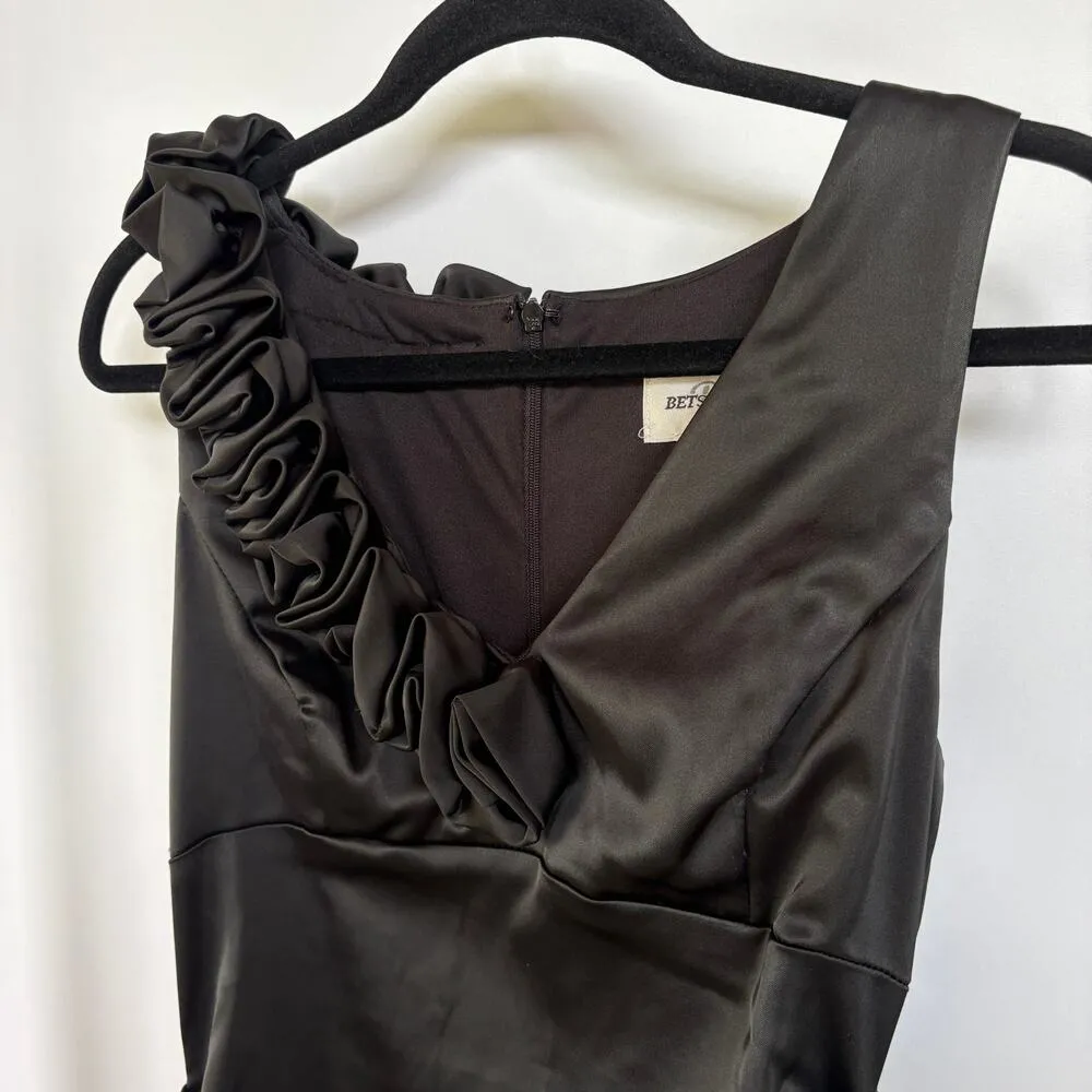 Y2K Black Ruched LBD Formal Event Mini Dress Ruffle Sexy Bodycon 10 Petite HOCO - Image 2