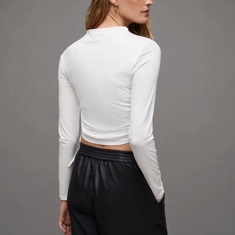 All saints Beta boat-neck ruched stretch-jersey top - Image 4