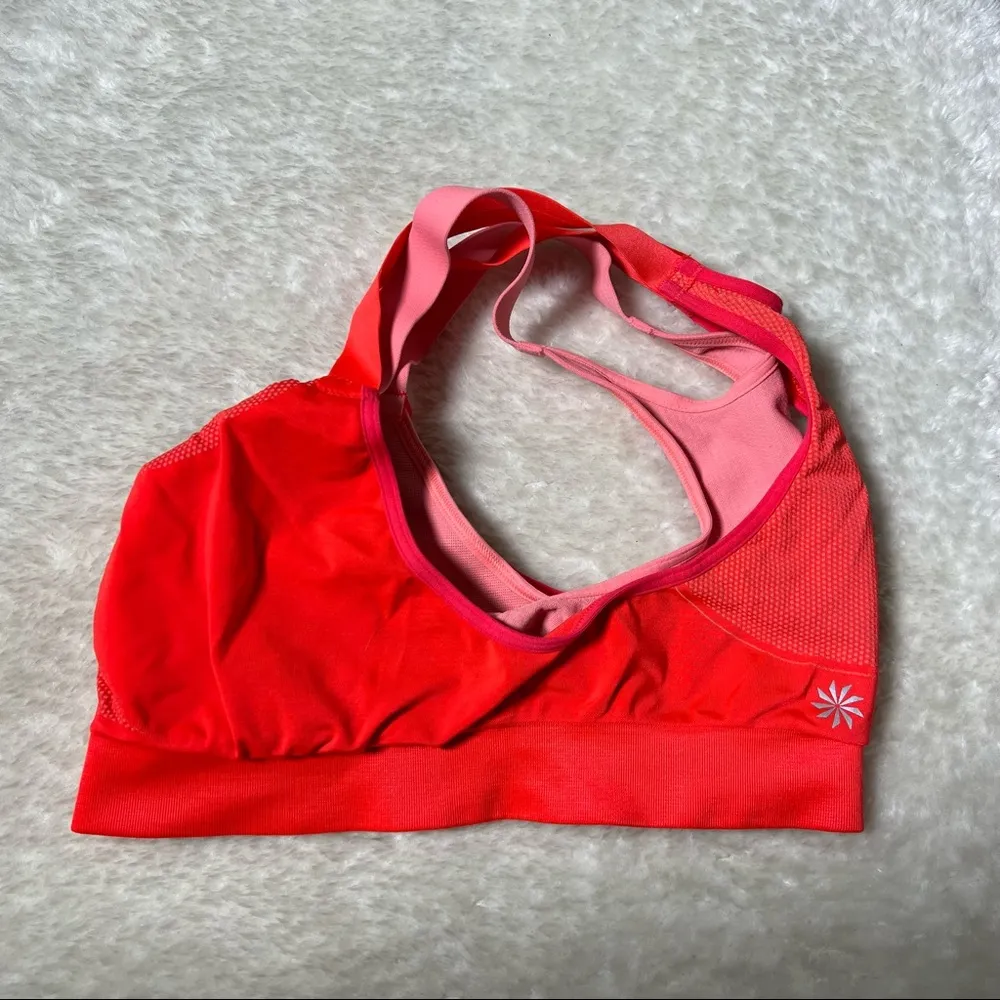 Athleta Red-Orange and Pink Layered Racerback Sports Bra - Image 7