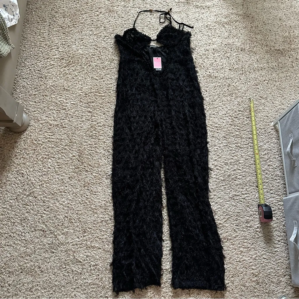 Pretty Little Thing Black Cross Front Textured Wide Leg Jumpsuit Womens Size 12 - Image 4