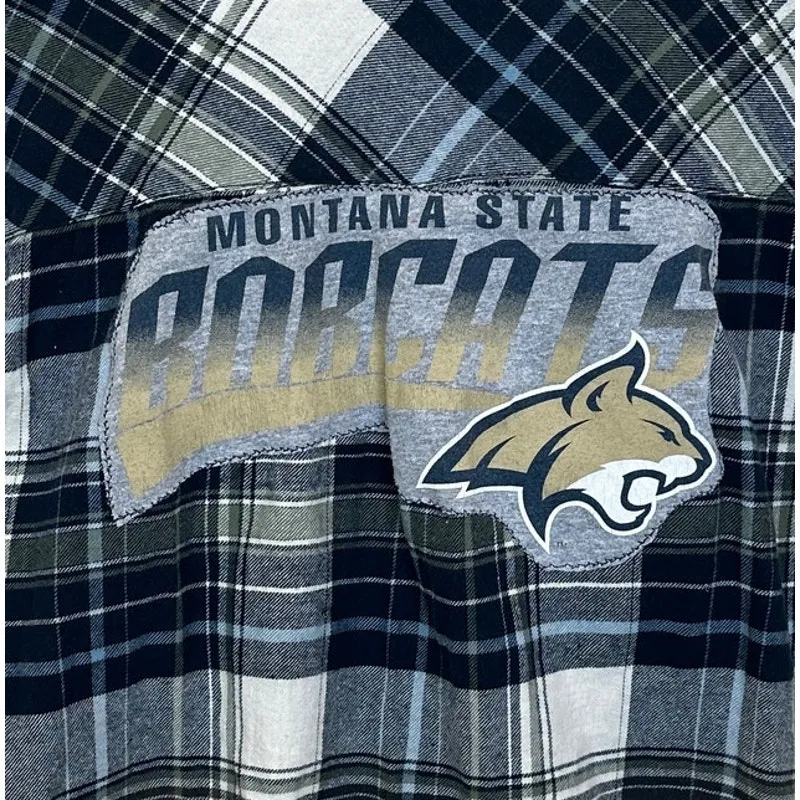 Montana State University Bobcats Plaid Flannel Shirt XL Football MSU Tailgate Blue - Image 3