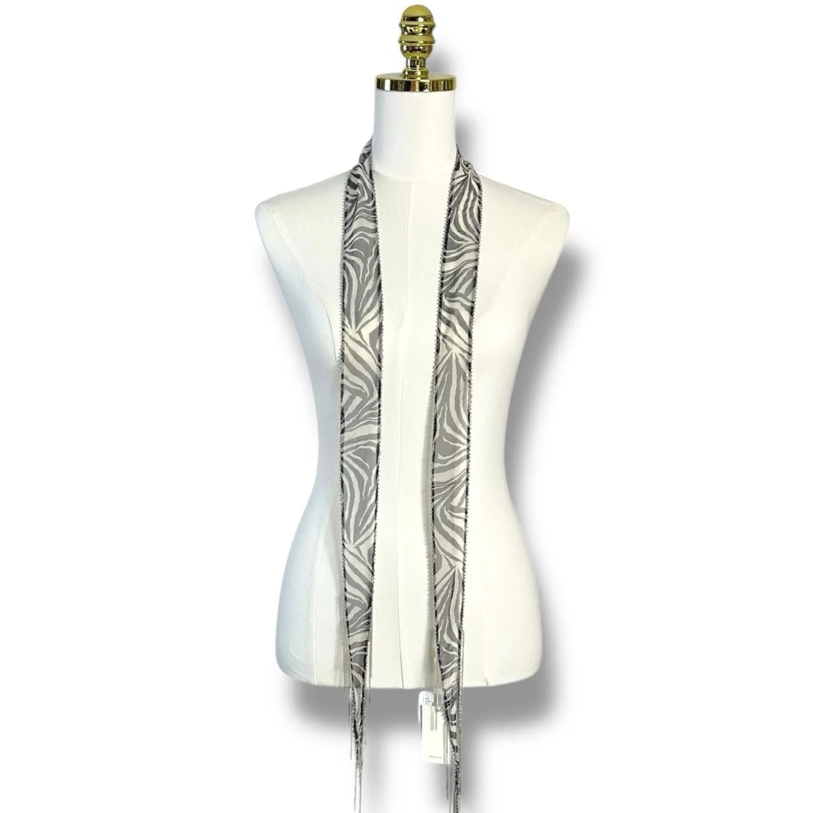 Free People Chan Luu Digital Desert Fringe Skinny Scarf Eggshell Bohemian Grunge - Image 5