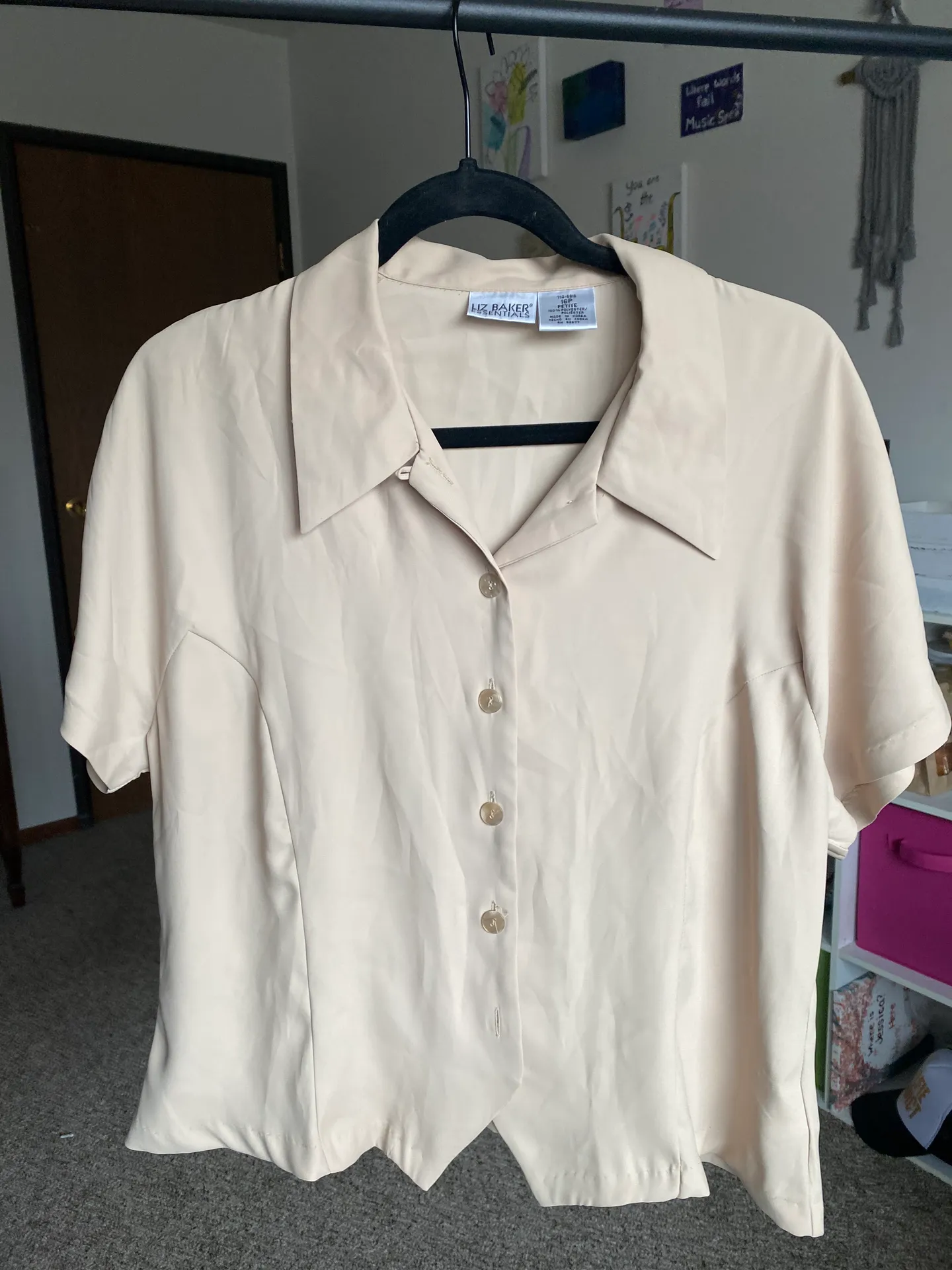 Liz Baker Tan Button Up Crop Top - Image 2