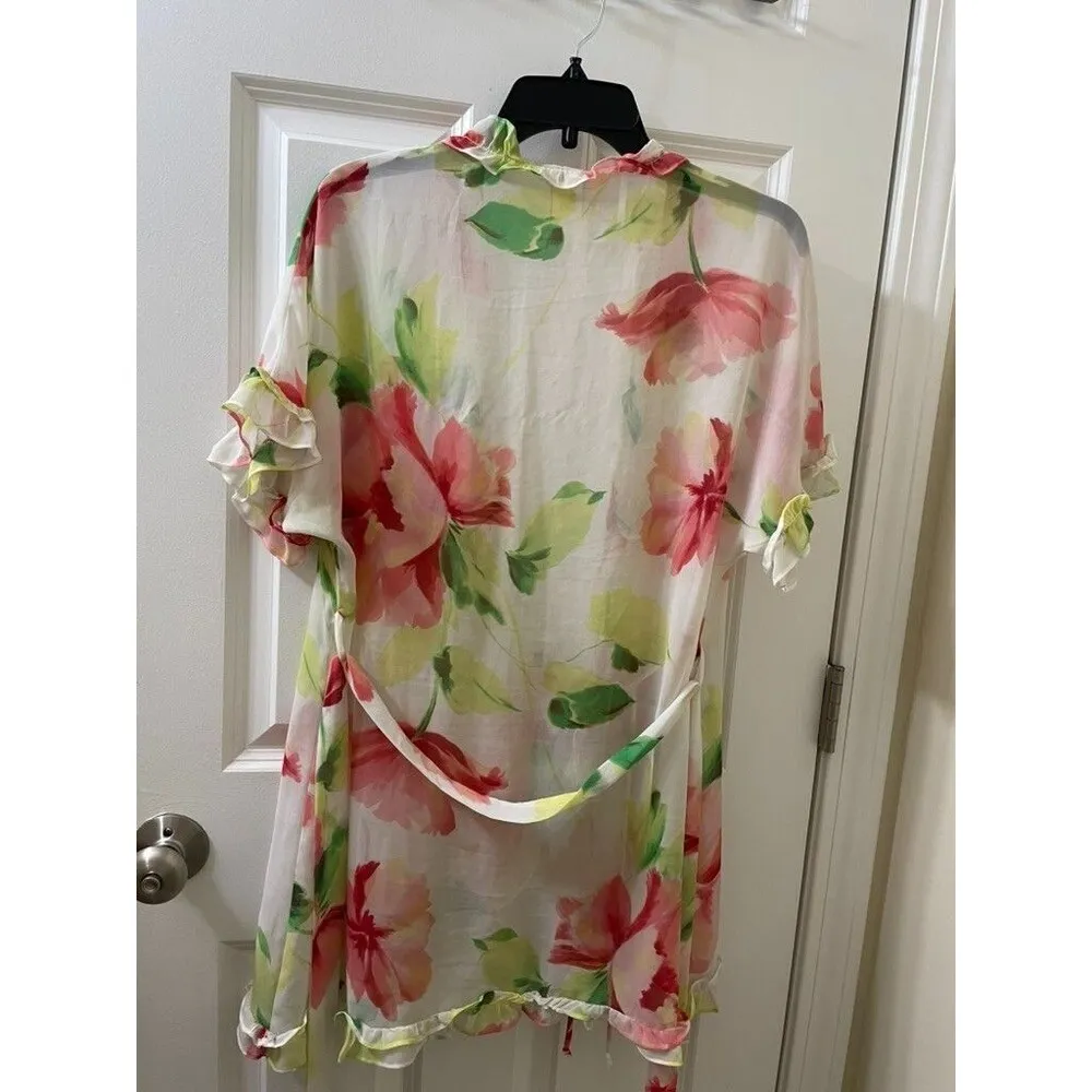 In Bloom Lingerie Cover Robe Floral Sheer L ROMANTIC FLOWERS EDGE Size L - Image 8