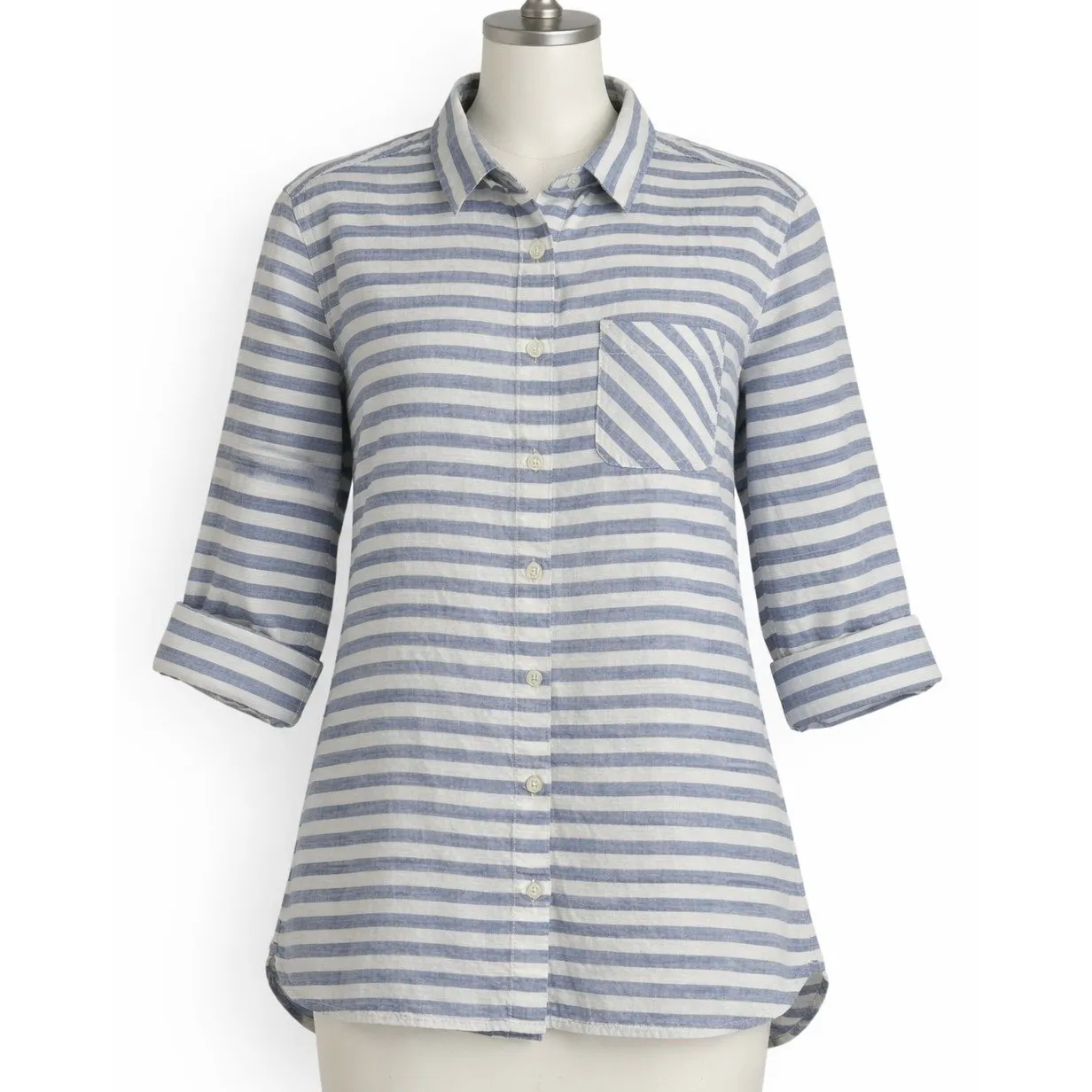Barbour Women's Craster Striped Cotton Button Front Shirt Coastal Nautical M - Image 8