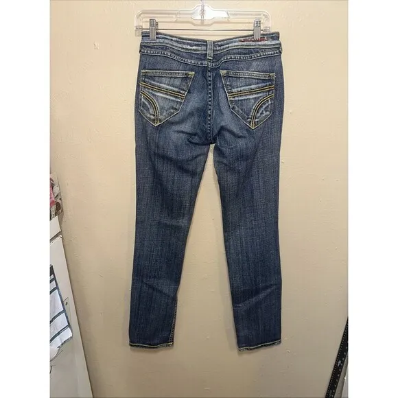 Vigoss Jeans Women's size 3 Dark Wash Denim Yellow Stitch‎ Detail - Image 4