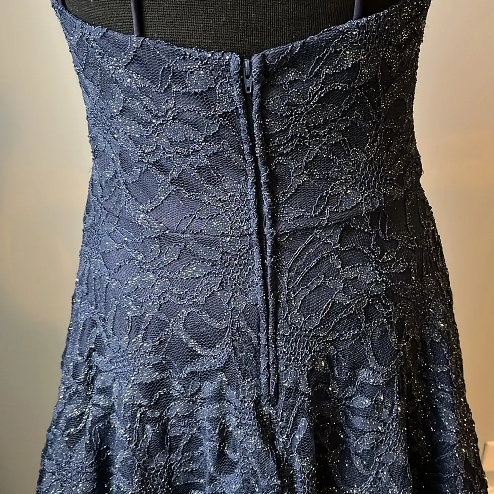B darlin navy lace embroidery halter fit flare cocktail tulle dress size 9/10 - Image 14