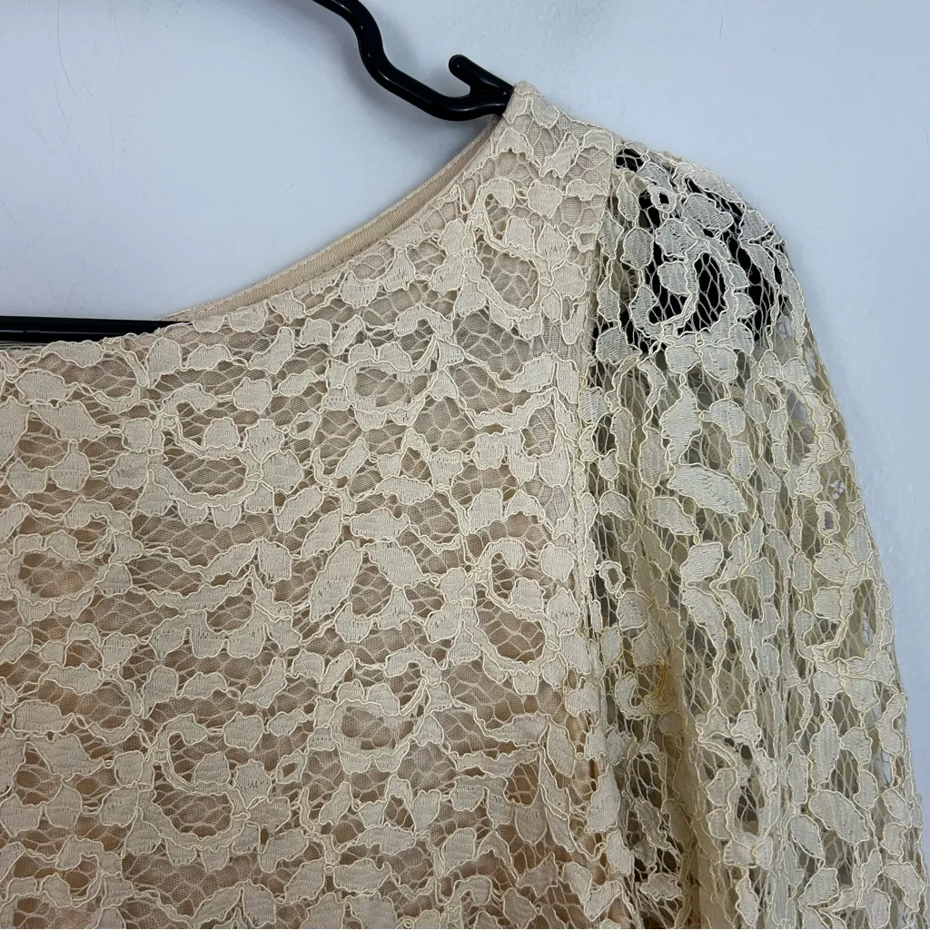 Kookai Ivory/Cream Lace Long Sleeve Blouson Mini Dress Size 36/US 4 Small - Image 4