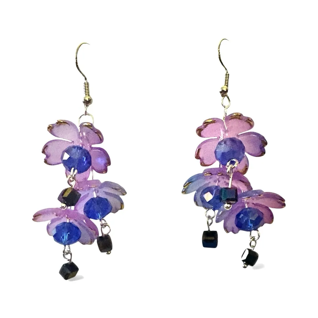 Fairy Earrings with Lucite Flowers and Crystals on 925
Stamped Hooks Purple - Image 3