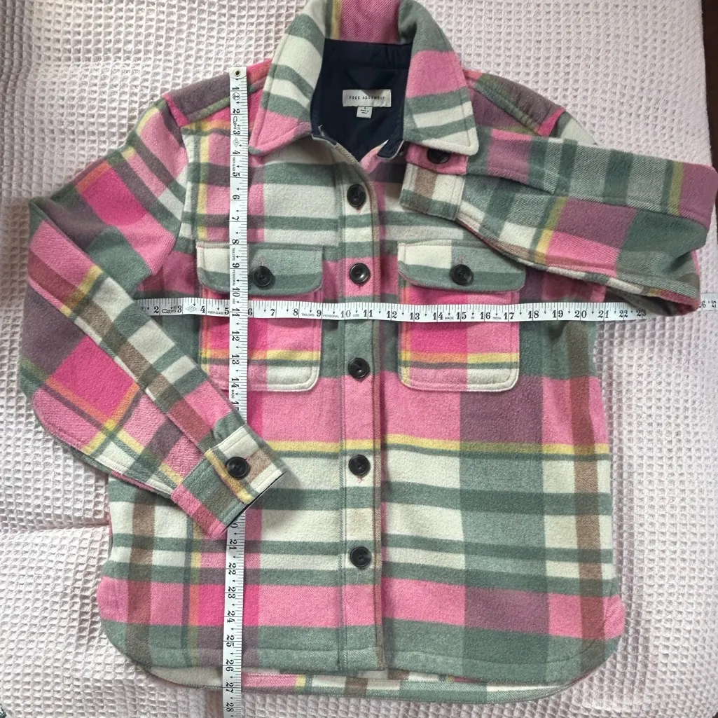 pink plaid pastel cabincore rustic chic oversized wool blend shirt jacket SM - Image 11