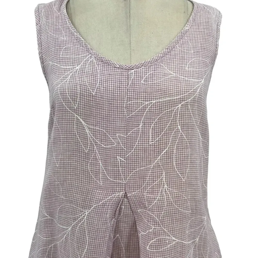 FLAX Woodstock Dress Linen Lilac Lavender White Gingham‎ Floral Size XS - Image 3