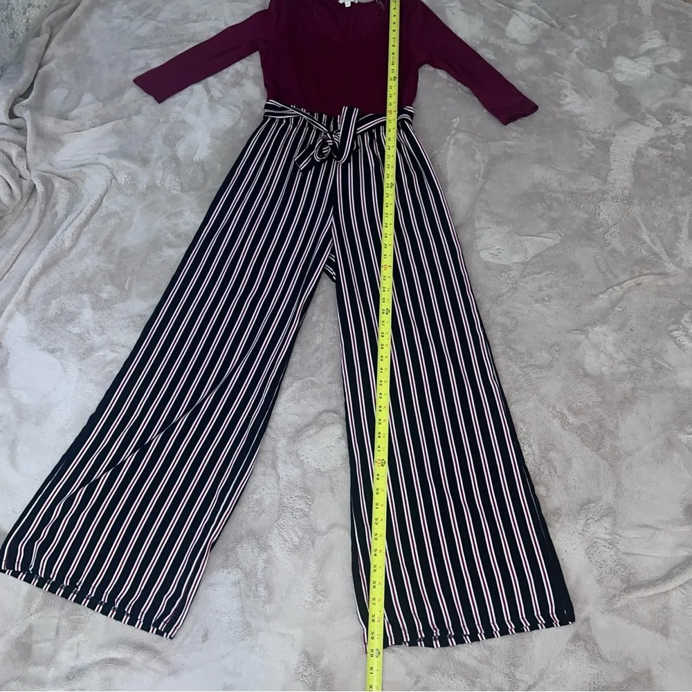 Ultra Flirt Red and Black Jumpsuit with Striking Stripes and Belt Size Large - Image 4