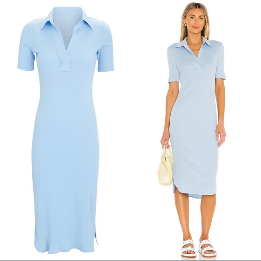 Helmut Lang Collared Baby Blue Rib Knit Midi Dress Shirt Dress Size Large Ribbed - Image 10