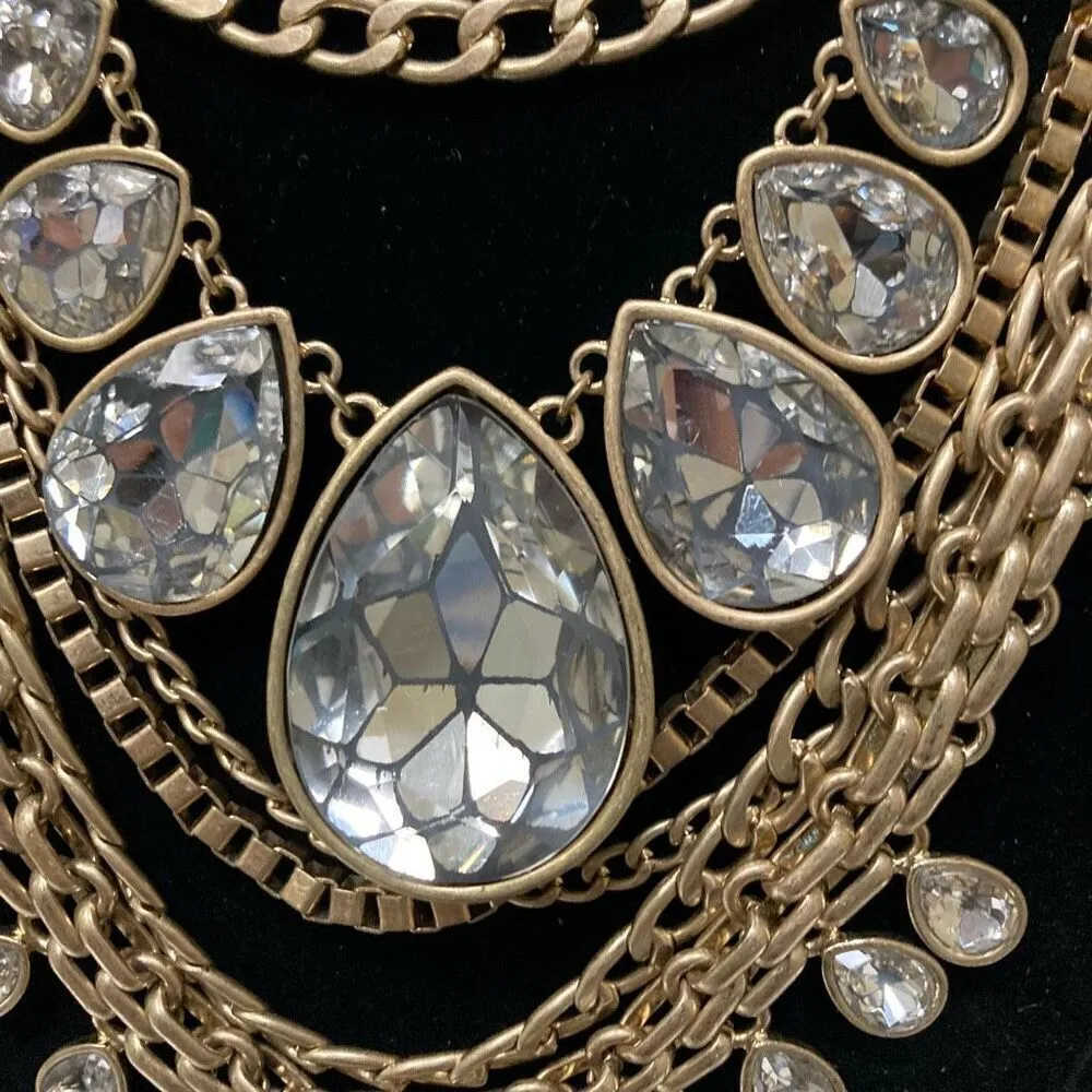 Kenneth Cole NY Crackle Glass Runway Necklace multichain draped chunky Mob Wife Gold - Image 4