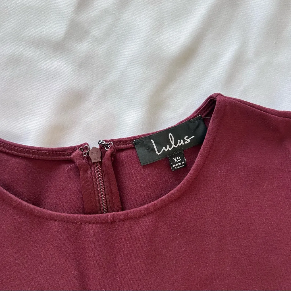 NWOT XS Lulus Maroon Scallop Trim Cumulonimbus Clouds Skater Dress Fit and Flare Red - Image 8