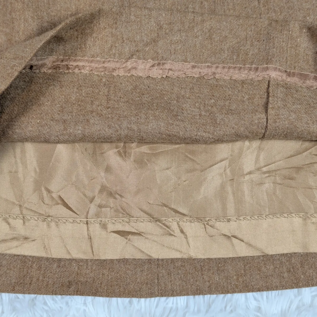 70s Vintage Villager Camel Wool A-Line Midi Skirt Classic Preppy Tailored Skirt - Image 11