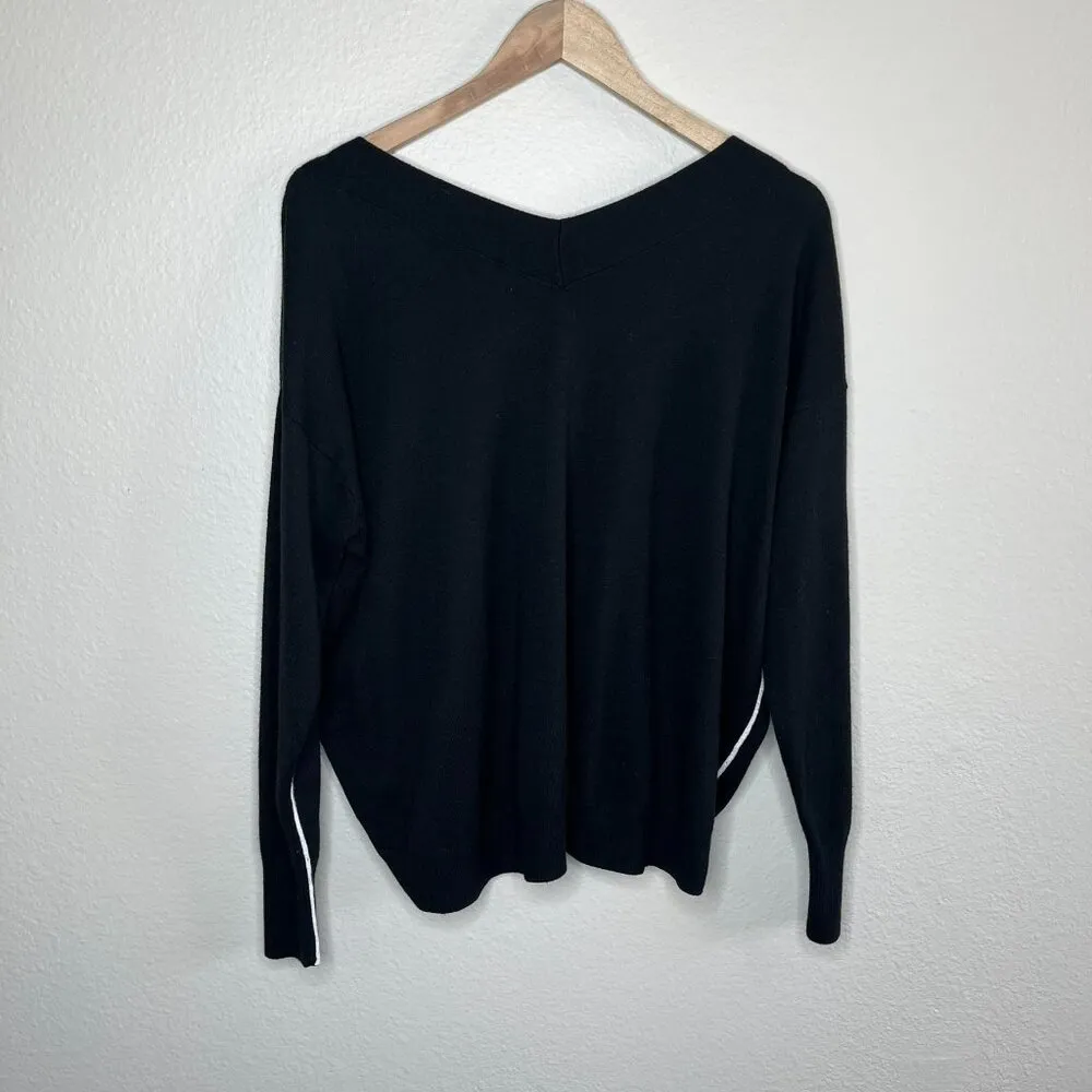 Chelsea28 Black V-Neck Sweater With White Stripes Size S cashmere blend - Image 8