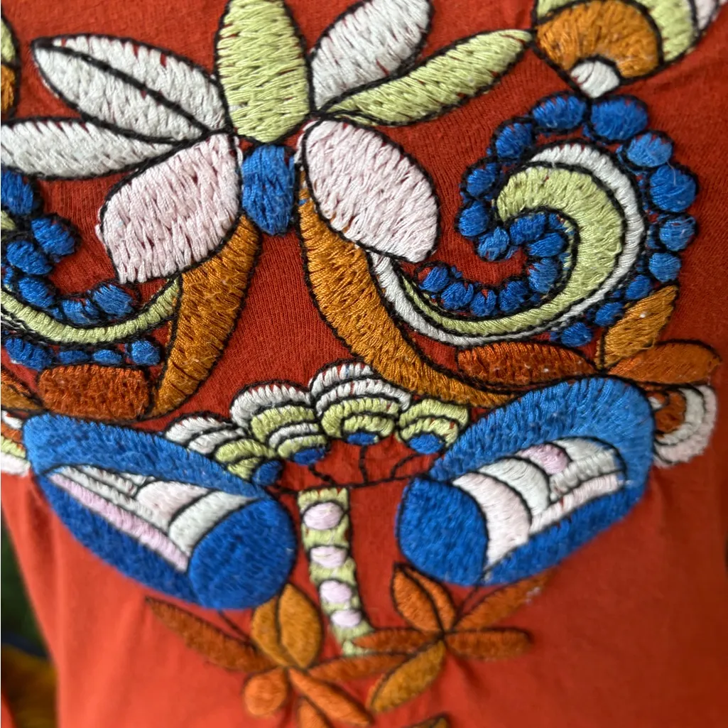 Johnny Was Y2K Embroidered Rust Long Sleeve Top xs - Image 5