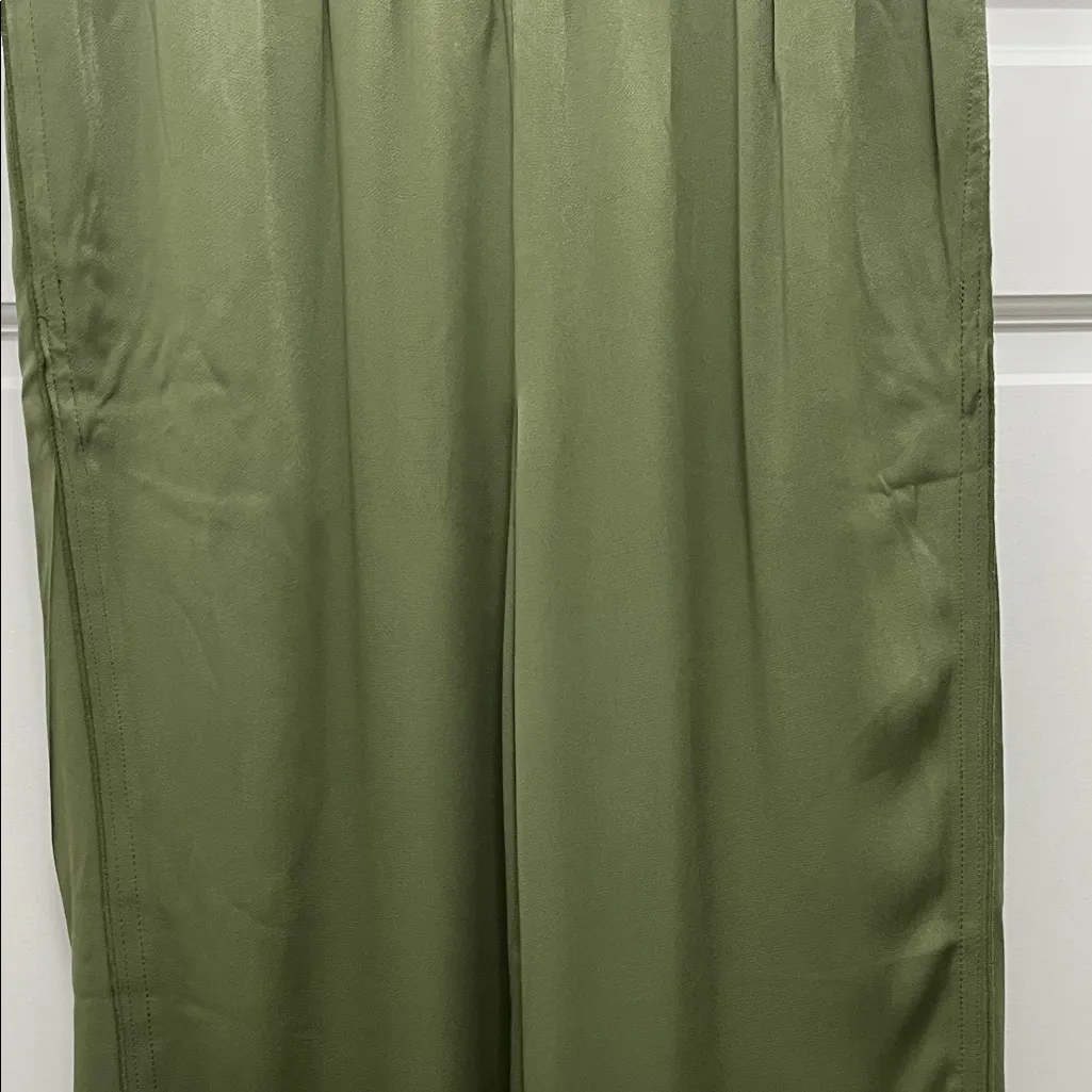 Anthropologie Saturday Sunday Moss Green Viscose Satin Wide Leg Pants - Sz Small - Image 7