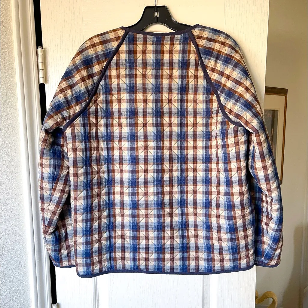 Doen Sedona Quilted Wool Silk Jacket Belleville Plaid Blue Brown Small EUC - Image 7