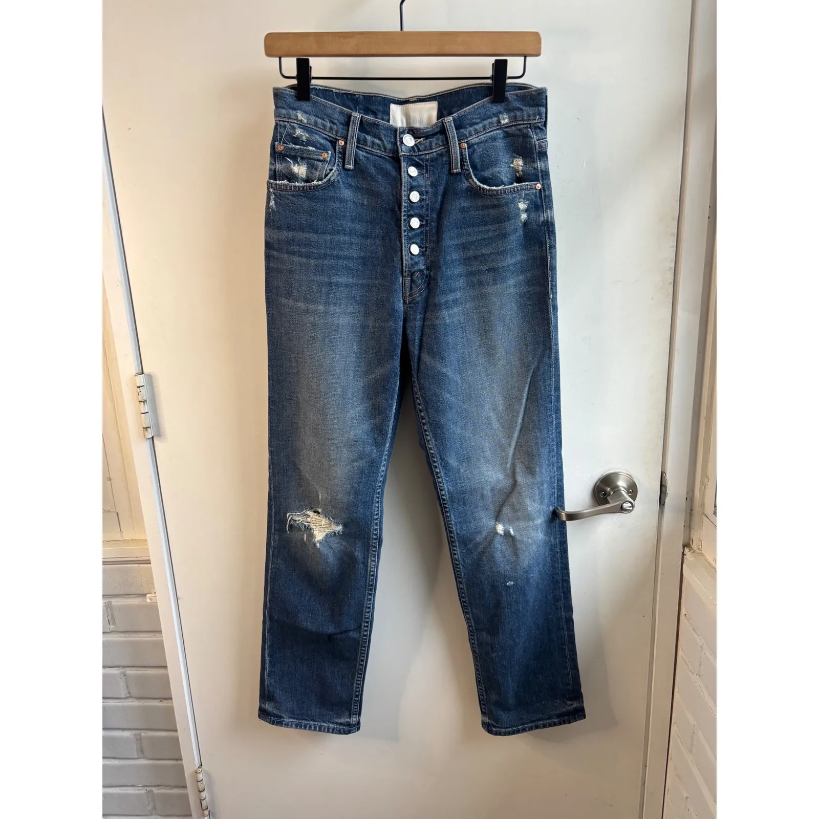 MOTHER Superior The Pixie Tomcat Ankle Jeans 27 Boho Distressed layered timeless Blue - Image 2