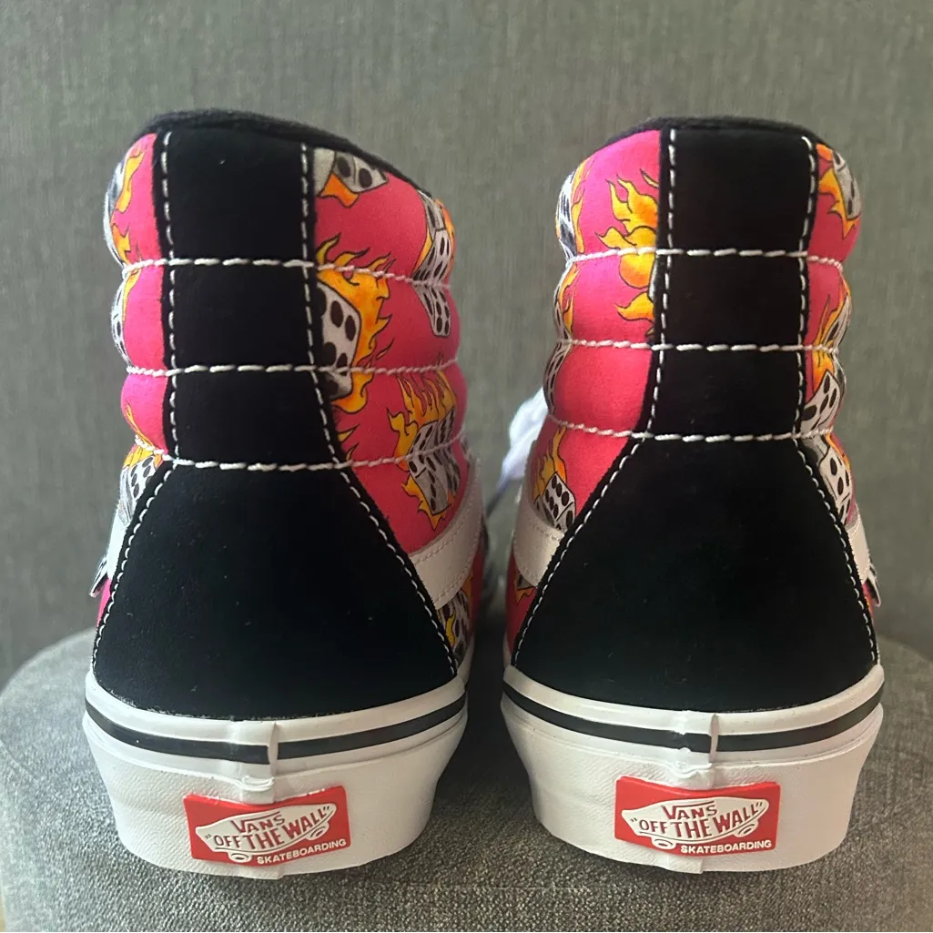 NWOT Vans High-Top Sneakers, Pink and Black Flame Dice, men’s 7.5 women’s 9 - Image 5