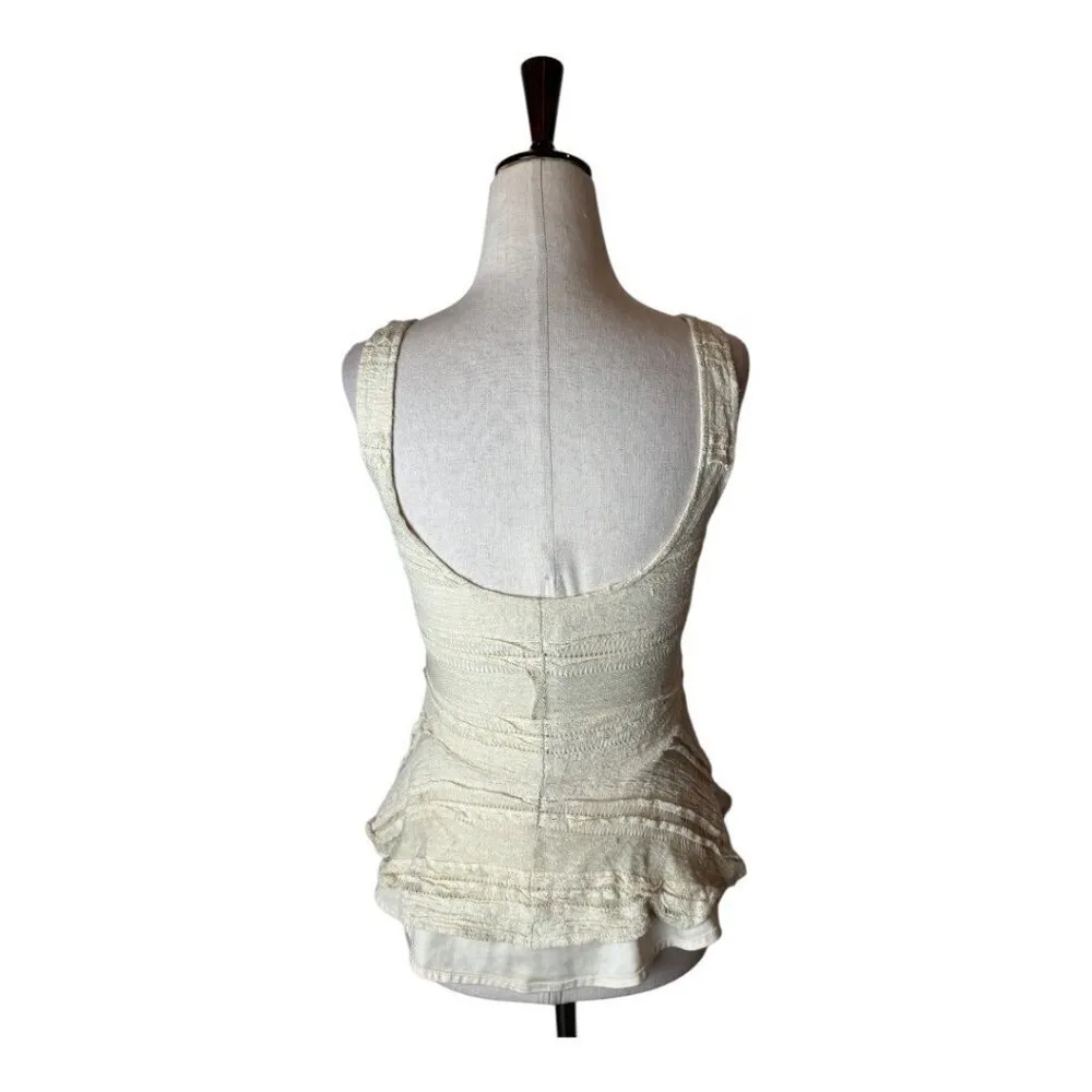 Ganni Shirt Women XS‎ Ivory Lace Sleeveless Scoop Neck Peplum Top Boho - Image 3